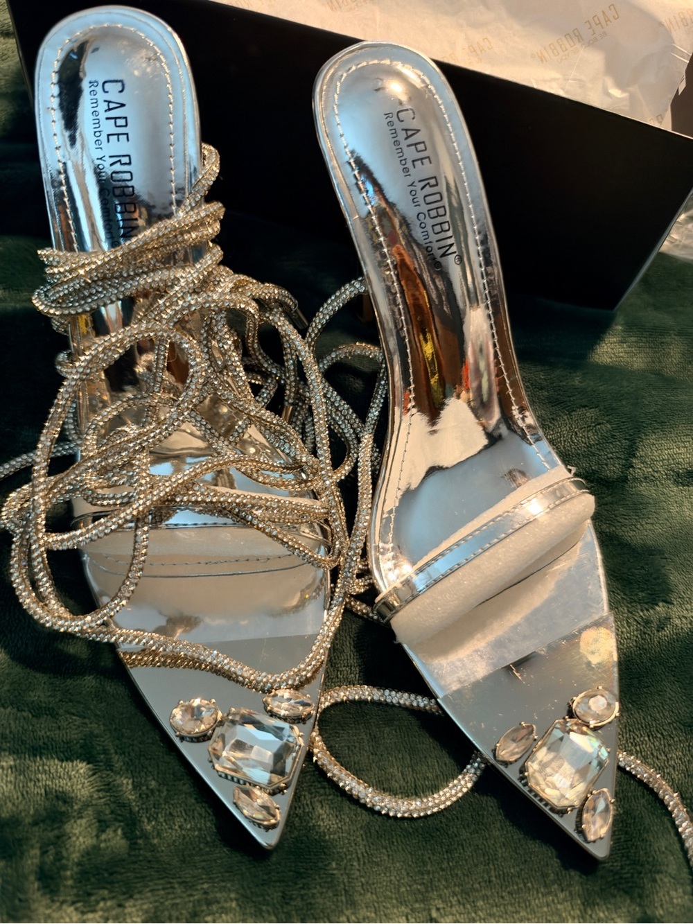 Cape Robbin Silver Jeweled Strappy Pointed Toe Heels - Picture 3 of 6